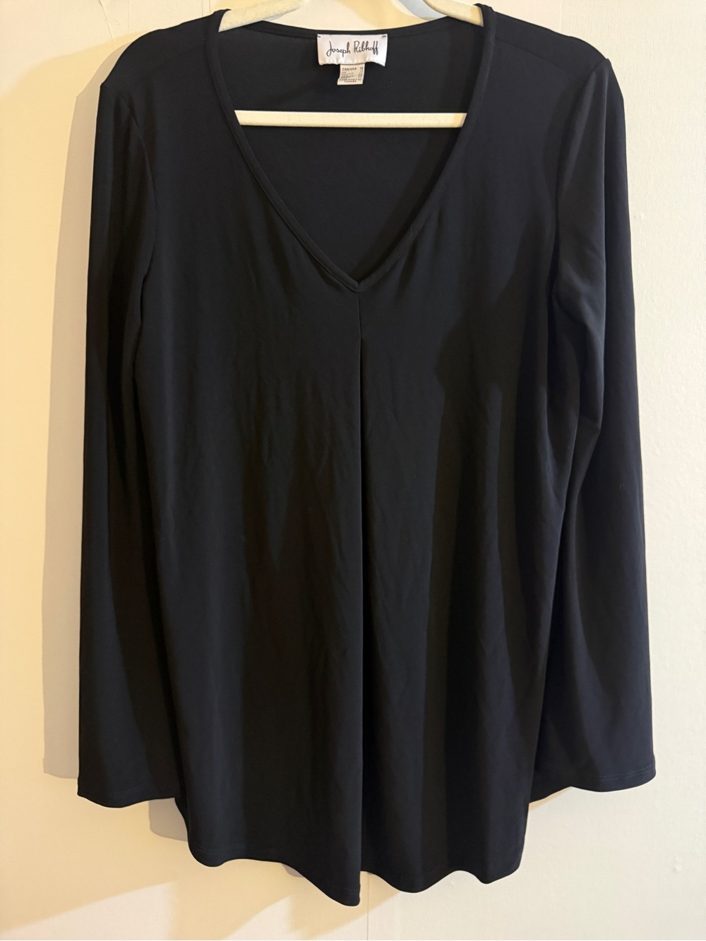 Joseph Ribkoff Black V Neck Draped Tunic Top Long Sleeve Size 12